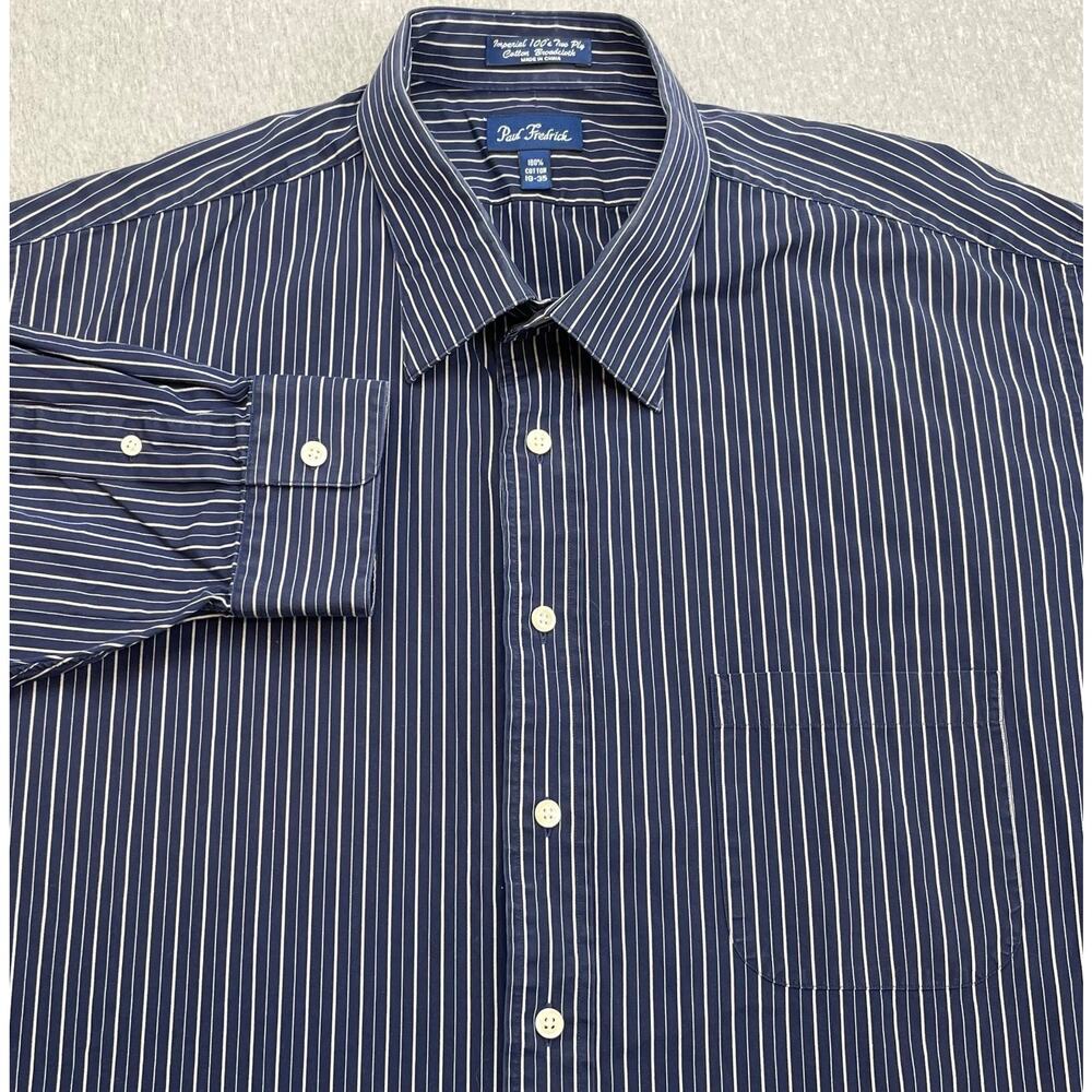 Paul Fredrick Shirt Men 19 - 35 Striped 2-Ply 100% Cotton Broadcloth Button Up